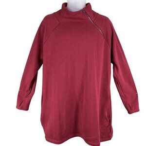Athleta Cozy Karma Asymmetrical Zip Fleece Lined Sweatshirt Dress 1X Burgundy